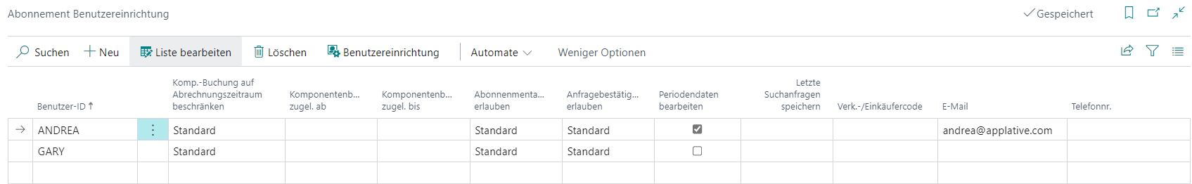 Abonnement Benutzereinrichtung