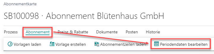 Abonnementkarte Aktion Periodendaten bearbeiten 