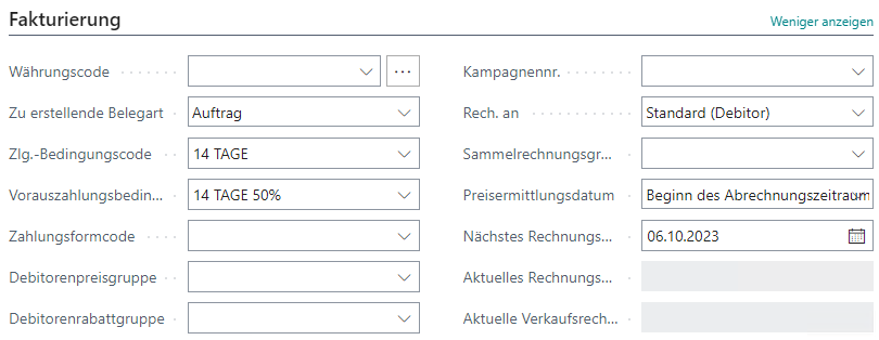 Abonnementkarte Register Fakturierung